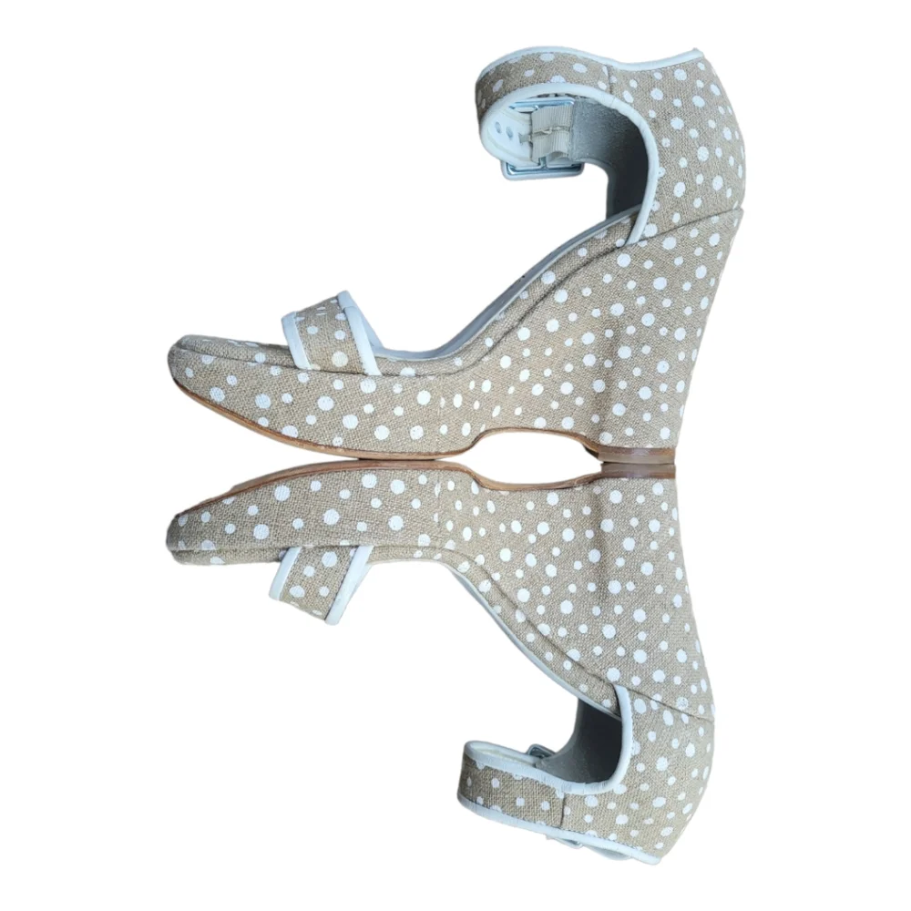 Marchez Vous White Dot LinenPlatform Heels, 8.5| Made in Italy.